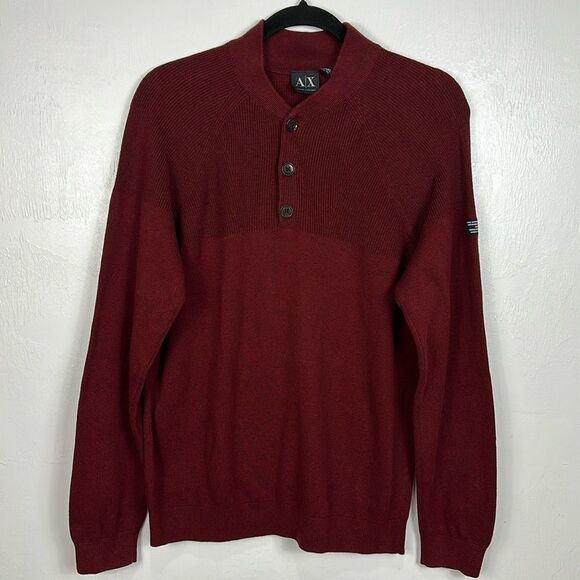 Armani Exchange Men's Button Mock Neck Sweater In Red Plum Size M - Picture 2 of 8